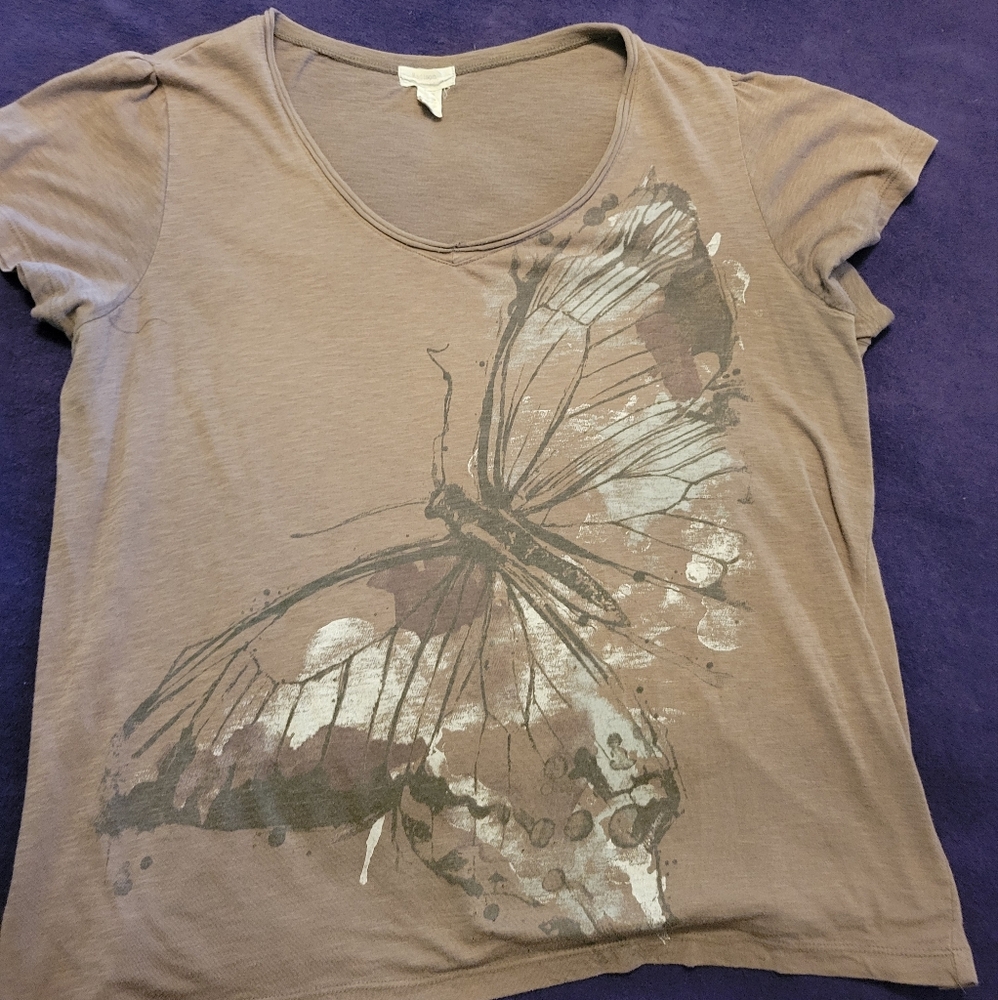 Madison Berkeley Taupe Butterfly Print Short Sleeve Top